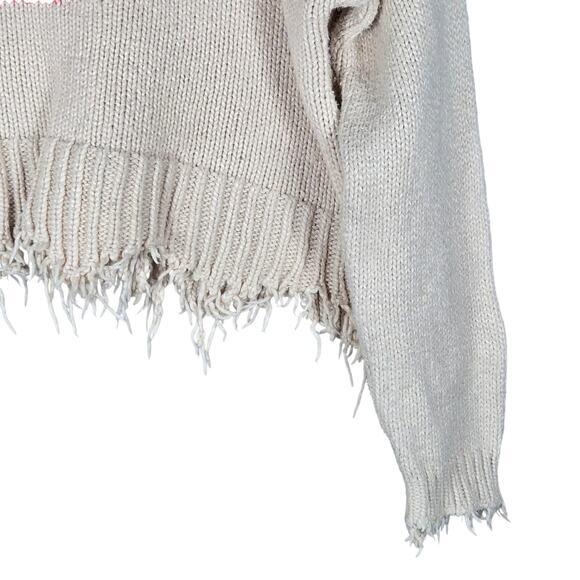 Wildfox Kiss Lips Distressed Hem Sweater XS Relaxed Boxy Oversized Cozy Retro - Picture 6 of 14